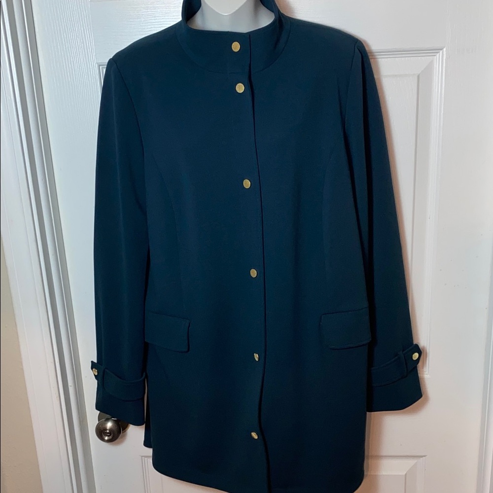 Dennis Basso Women Snap- Front Jacket w/ Printed Lining Midnight Teal Size 16